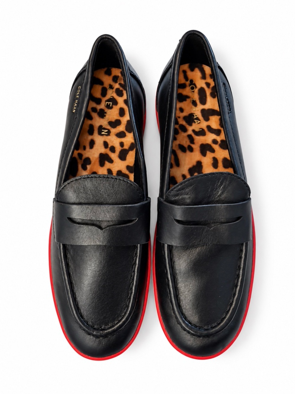 Cole Haan Women’s Black Leather Penny Loafer Sneakers Leopard Lining Size 7B